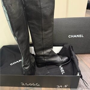 CHANEL Black Leather Tall Boots